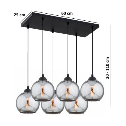 Brilagi - Luster na lanku DIOR 6xE27/60W/230V čierna/dymová sivá