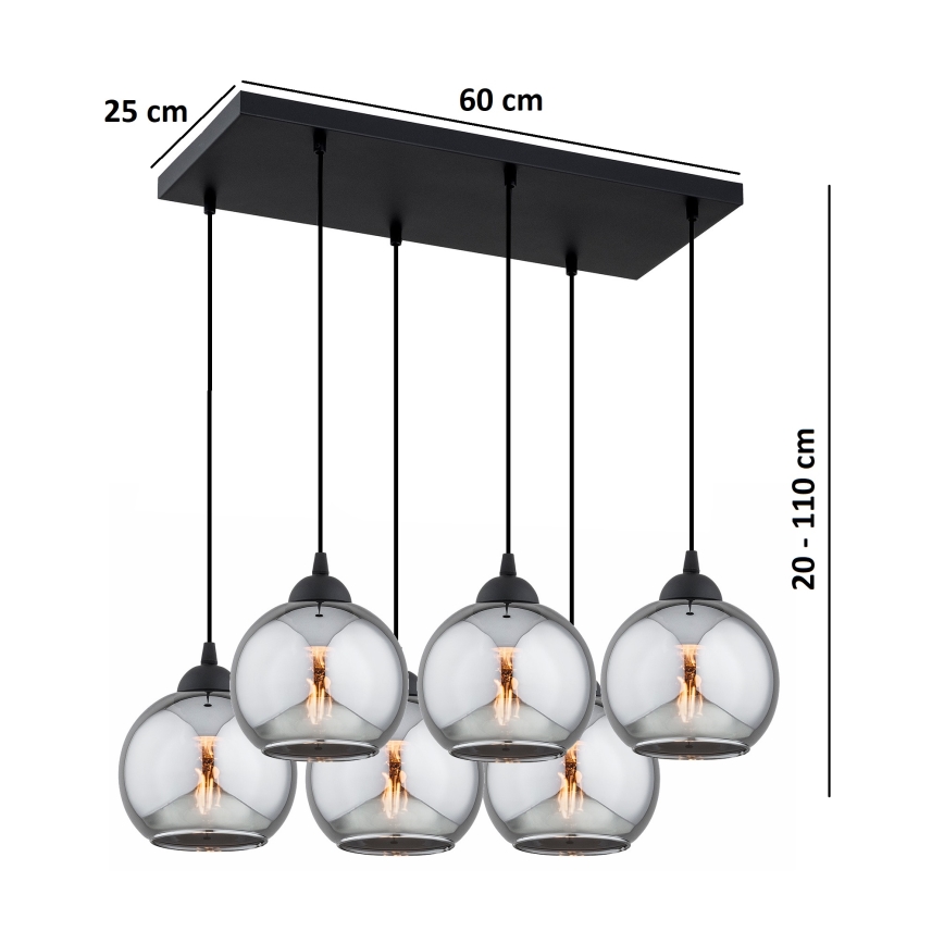 Brilagi - Luster na lanku DIOR 6xE27/60W/230V čierna/dymová sivá