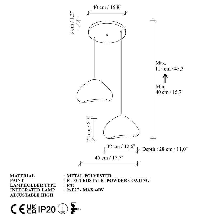 Brilagi - Luster na lanku WABI SABI 2xE27/40W/230V pr. 45 cm biela