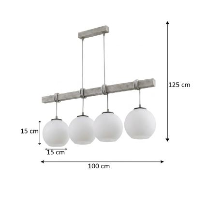 BRILAGI - Luster na lanku WOOD GLASS 4xE27/60W/230V borovica/šedá/biela