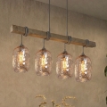 BRILAGI - Luster na lanku WOOD GLASS 4xE27/60W/230V borovica/sivá/dymová hnedá