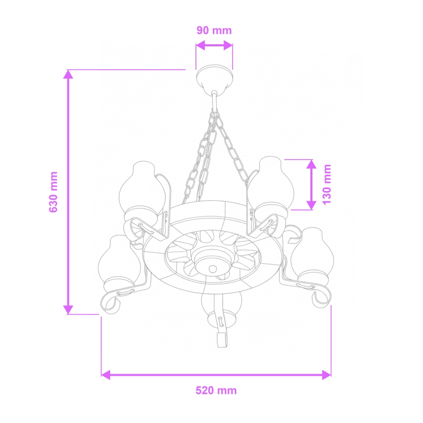 Brilagi - Luster na reťazi ROATA 5xE14/40W/230V, priemer 50 cm, buk