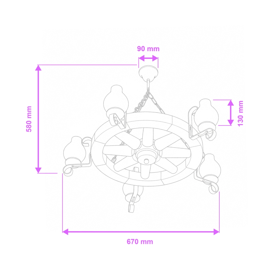 Brilagi - Luster na reťazi ROATA 5xE14/40W/230V priemer 70 cm buk/orech