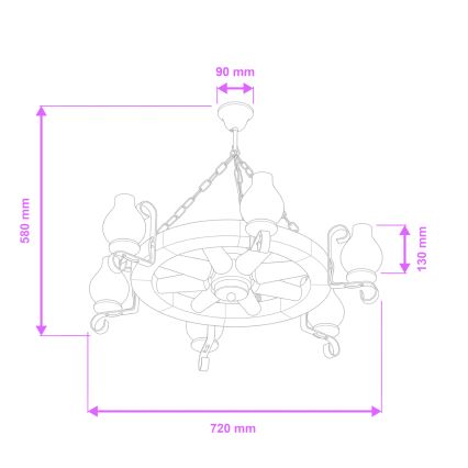 Brilagi - Luster na reťazi ROATA 6xE14/40W/230V, priemer 70 cm, buk