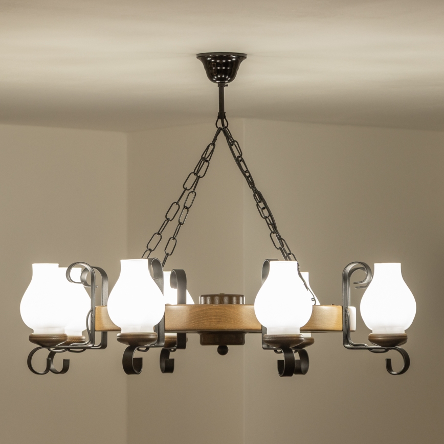 Brilagi - Luster na reťazi ROATA 8xE14/40W/230V pr. 70 cm buk/orech
