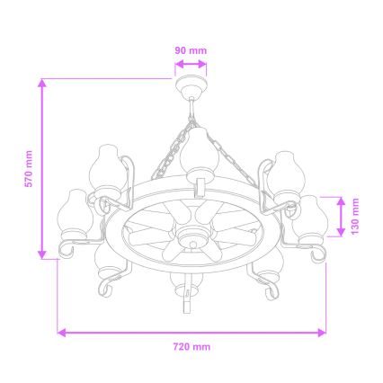 Brilagi - Luster na reťazi ROATA 8xE14/40W/230V pr. 70 cm buk/orech