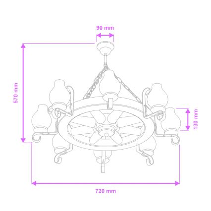 Brilagi - Luster na reťazi ROATA 8xE14/40W/230V priemer 70 cm buk