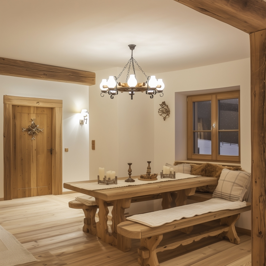 Brilagi - Luster na reťazi TIMONA 8xE14/40W/230V priemer 70 cm buk/orech