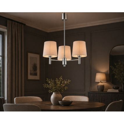 Brilagi - Luster na tyči MONTE 3xE27/15W/230V béžová/lesklý chróm