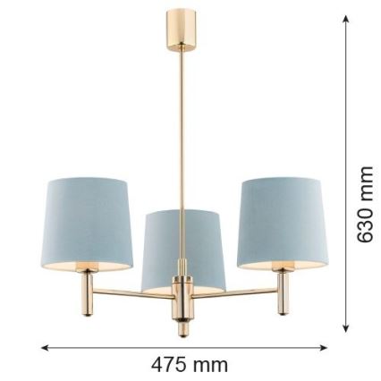 Brilagi - Luster na tyči MONTE 3xE27/15W/230V modrá/zlatá