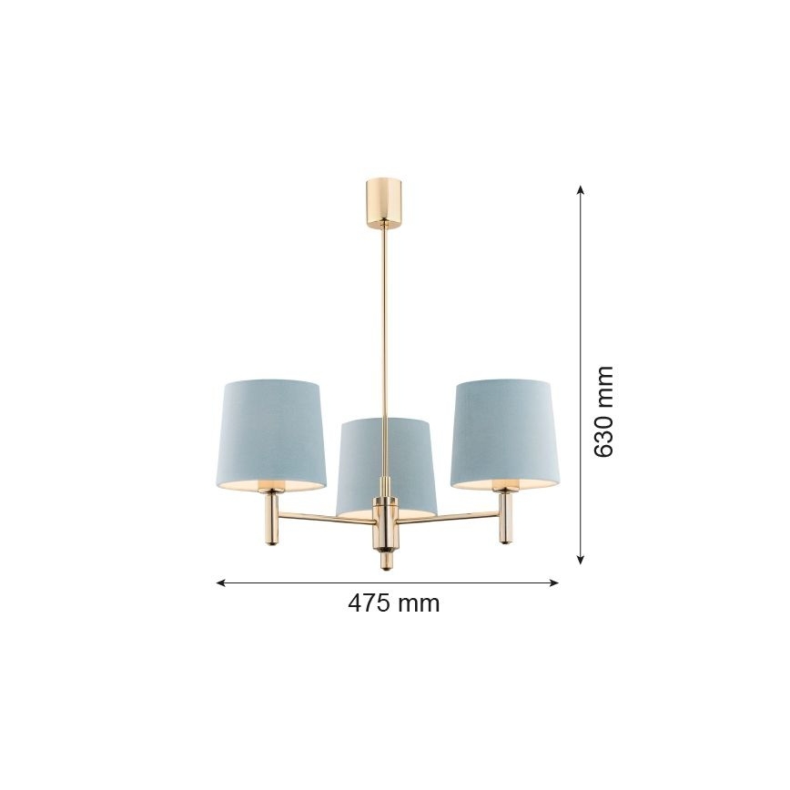 Brilagi - Luster na tyči MONTE 3xE27/15W/230V modrá/zlatá