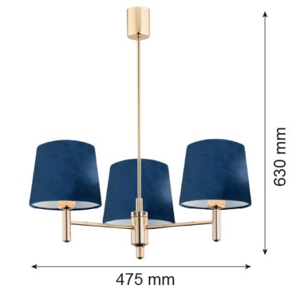Brilagi - Luster na tyči MONTE 3xE27/15W/230V modrá/zlatá