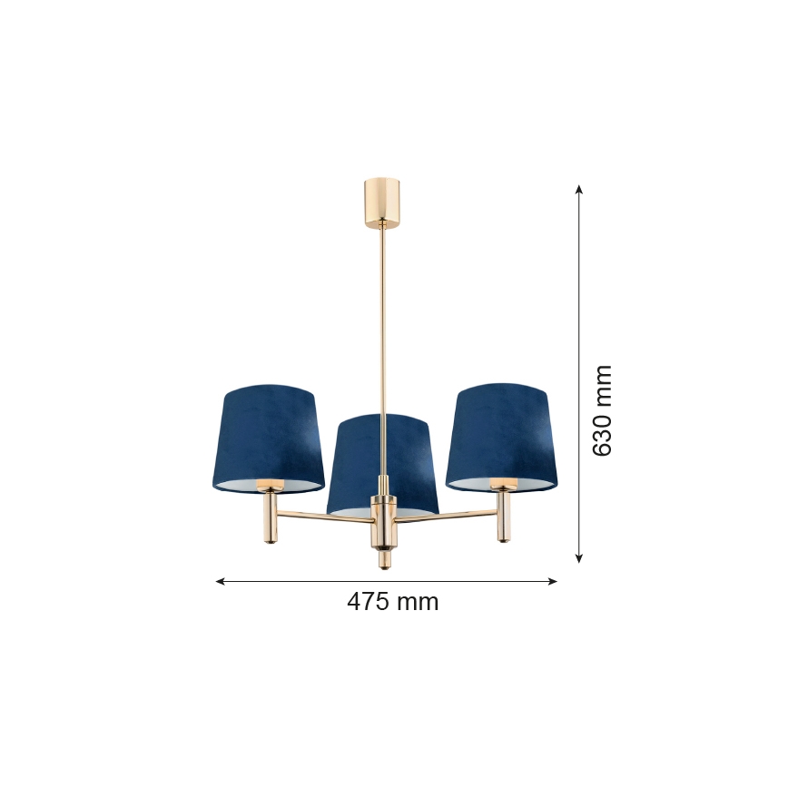 Brilagi - Luster na tyči MONTE 3xE27/15W/230V modrá/zlatá