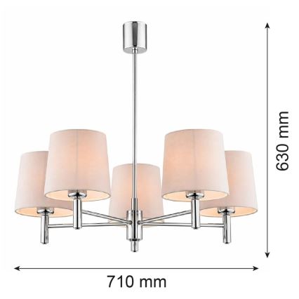 Brilagi - Luster na tyči MONTE 5xE27/15W/230V béžová/lesklý chróm