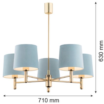 Brilagi - Luster na tyči MONTE 5xE27/15W/230V modrá/zlatá