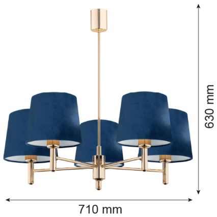 Brilagi - Luster na tyči MONTE 5xE27/15W/230V modrá/zlatá