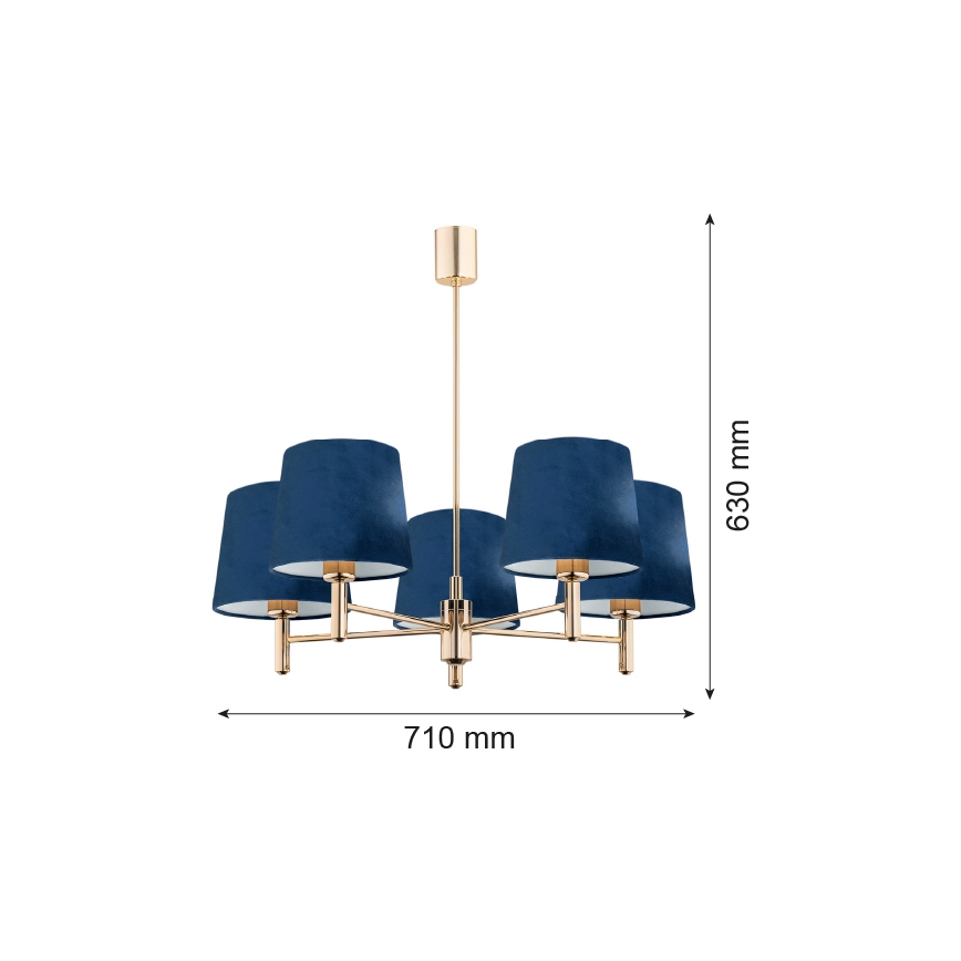 Brilagi - Luster na tyči MONTE 5xE27/15W/230V modrá/zlatá