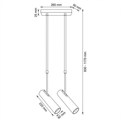 Brilagi - Luster na tyči SELE 2xGU10/30W/230V čierna