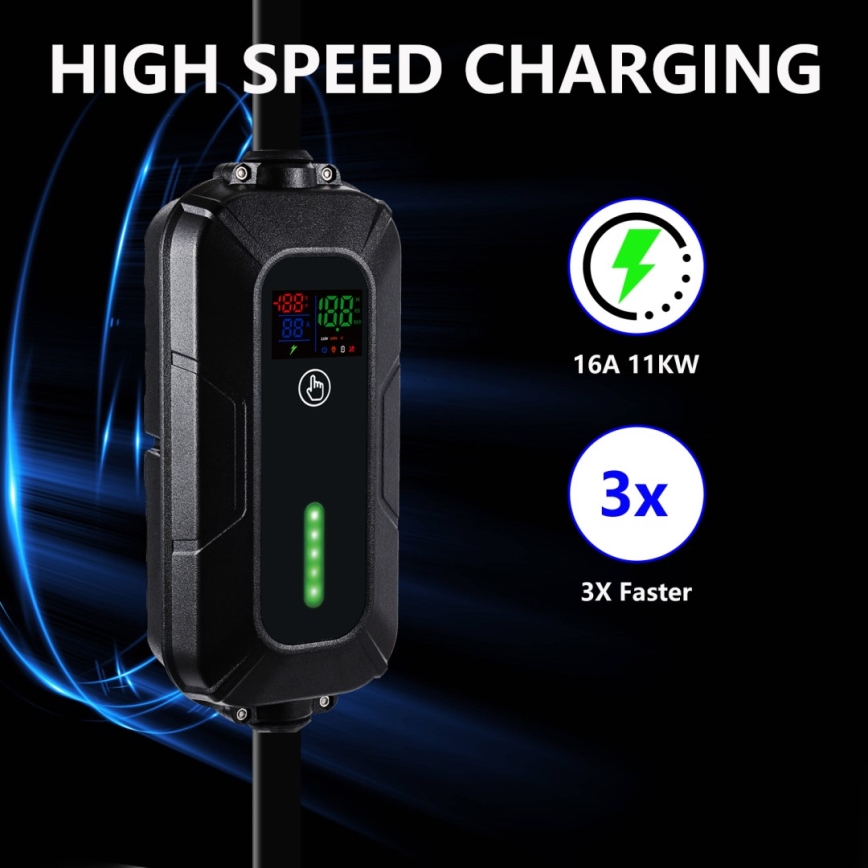 Brilagi - Cestovná nabíjacia stanica EV pre elektromobily FAST AC Type 2 16A/380V 11kW + zástrčka 230V, 3,7kW 5m + puzdro