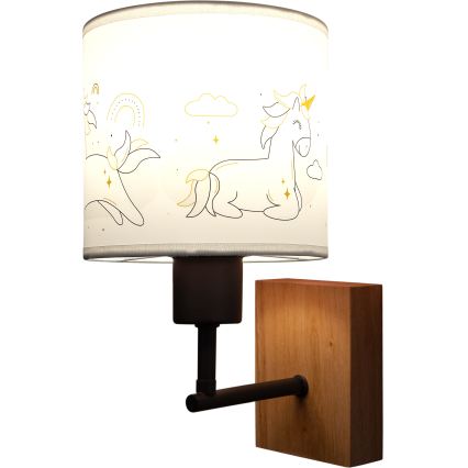 BRILAGI - Detská nástenná lampa BOBO WOOD 1xE27/25W/230V dub/čierna/biela/jednorožce