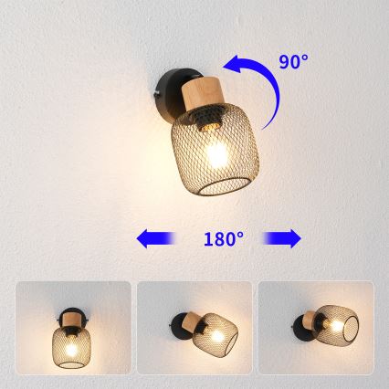 Brilagi - Nástenné bodové svietidlo BASKLITE 1xE27/15W/230V drevo/čierna