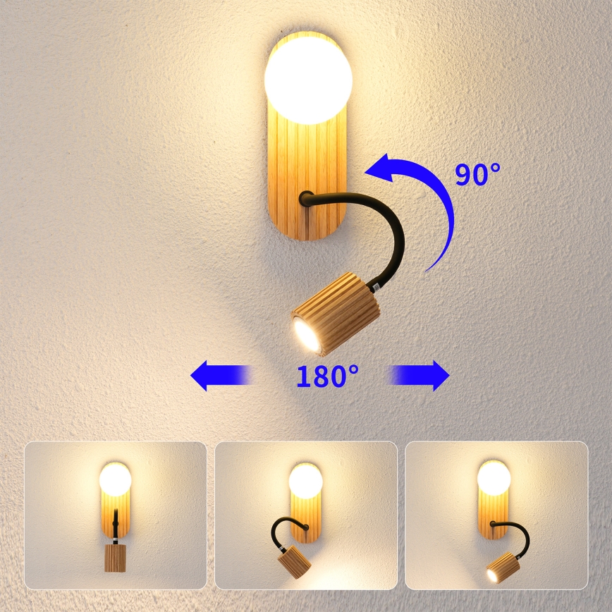 Brilagi - Nástenné svietidlo MODERN WOOD 1xG9/5W/230V + 1xGU10/8W kaučukovník