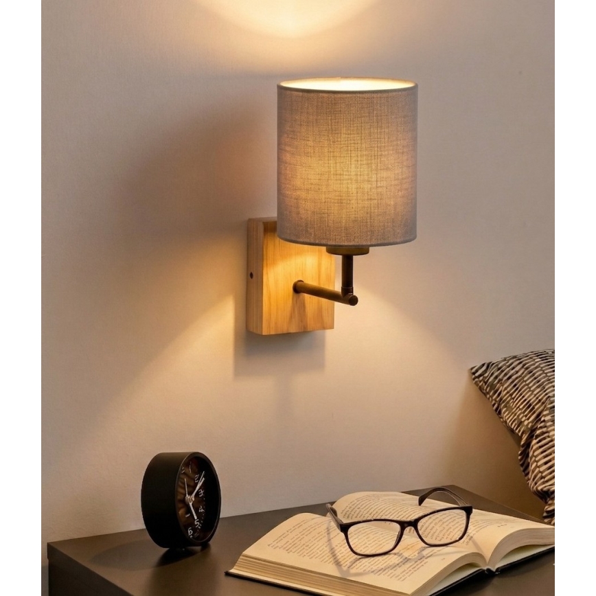 Brilagi - Nástenné svietidlo NUBILA WOOD 1xE27/25W/230V dub/čierna/svetlošedá