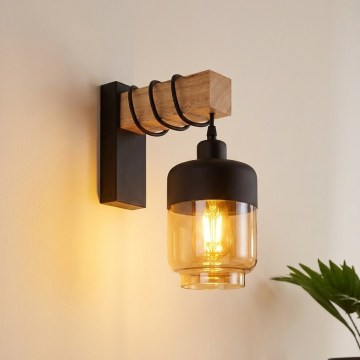 BRILAGI - Nástenné svietidlo WOOD GLASS 1xE27/60W/230V borovica/čierna/dymová hnedá