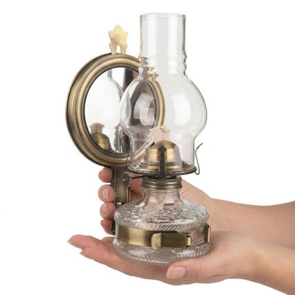 Brilagi - Petrolejová lampa so zrkadlom MERLIN zlatá/patina