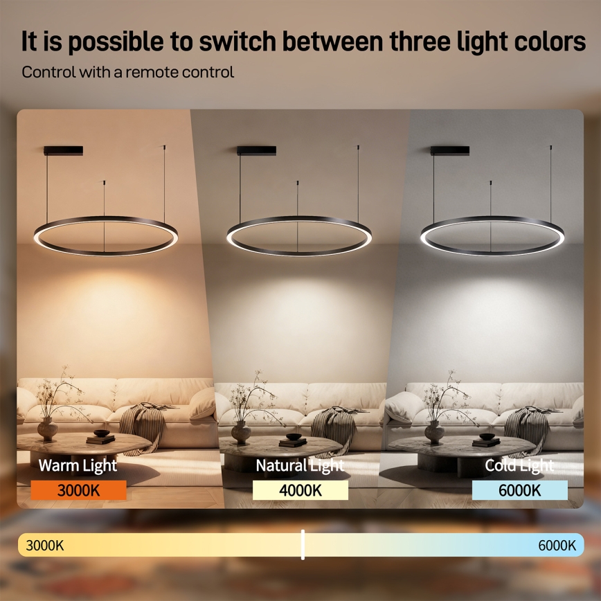Brilagi - LED stmievateľný luster na lanku PORTOFINO LED/60W/230V 3000-6000K pr. 80 cm čierna + diaľkové ovládanie