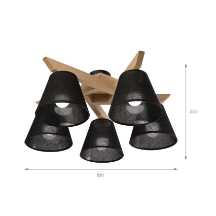 Brilagi - Prisadený luster ANTHONY 5xE14/40W/230V dub/čierna