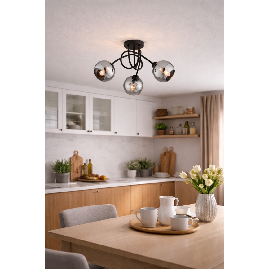 Brilagi - Prisadený luster DIOR 3xE27/60W/230V čierna/dymovo sivá