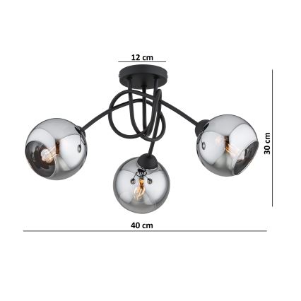 Brilagi - Prisadený luster DIOR 3xE27/60W/230V čierna/dymovo sivá