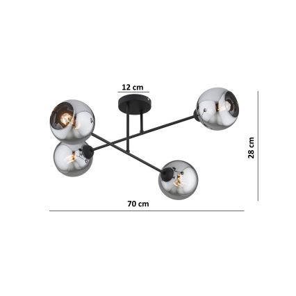 Brilagi - Prisadený luster DIOR 4xE27/60W/230V čierna/dymová sivá