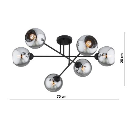 Brilagi - Prisadený luster DIOR 6xE27/60W/230V čierna/dymovo šedá
