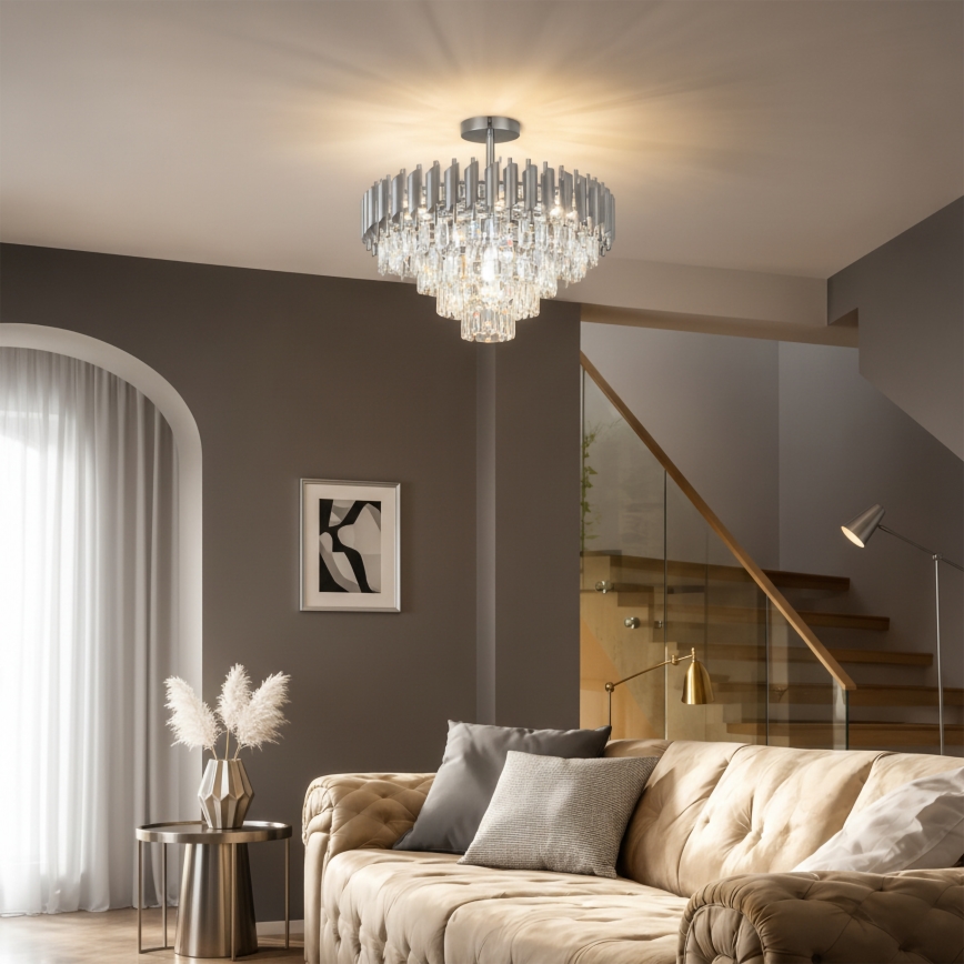 Brilagi - Prisadený luster ECLIPSE 7xE14/10W/230V, priemer 48 cm, strieborný