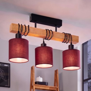 BRILAGI - Prisadený luster NUBILA 3xE27/60W/230V borovica/pompejská červená