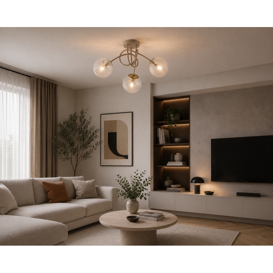 Brilagi - Prisadený luster STELLA 3xE27/60W/230V béžová/zlatá