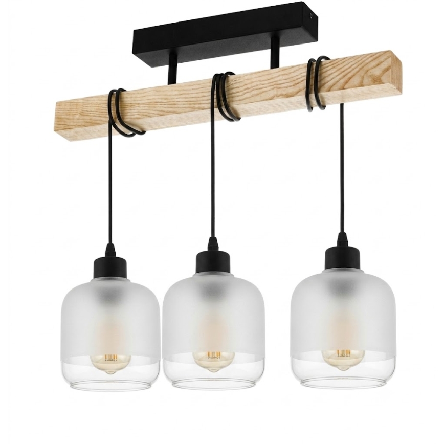 BRILAGI - Prisadený luster WOOD GLASS 3xE27/60W/230V borovica/čierna/biela