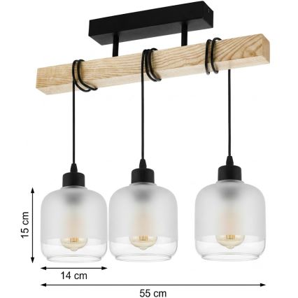 BRILAGI - Prisadený luster WOOD GLASS 3xE27/60W/230V borovica/čierna/biela