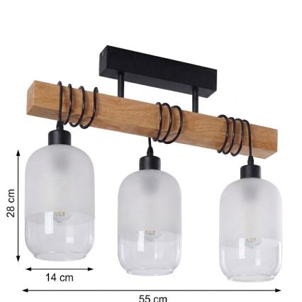 BRILAGI - Prisadený luster WOOD GLASS 3xE27/60W/230V borovica/čierna/biela