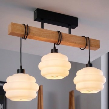 BRILAGI - Prisadený luster WOOD GLASS 3xE27/60W/230V borovica/čierna/biela