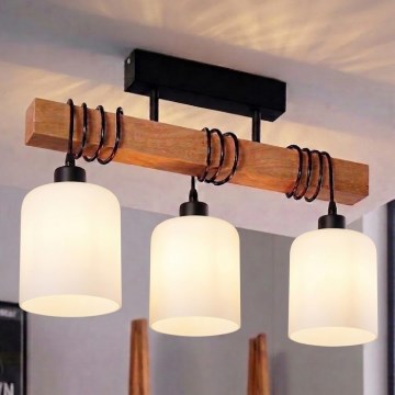 BRILAGI - Prisadený luster WOOD GLASS 3xE27/60W/230V borovica/čierna/biela
