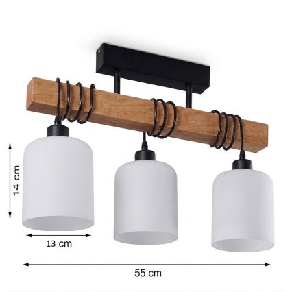 BRILAGI - Prisadený luster WOOD GLASS 3xE27/60W/230V borovica/čierna/biela
