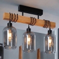 BRILAGI - Prisadený luster WOOD GLASS 3xE27/60W/230V borovica/čierna/dymová šedá