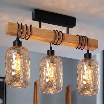 BRILAGI - Prisadený luster WOOD GLASS 3xE27/60W/230V borovica/čierna/dymovo-hnedá