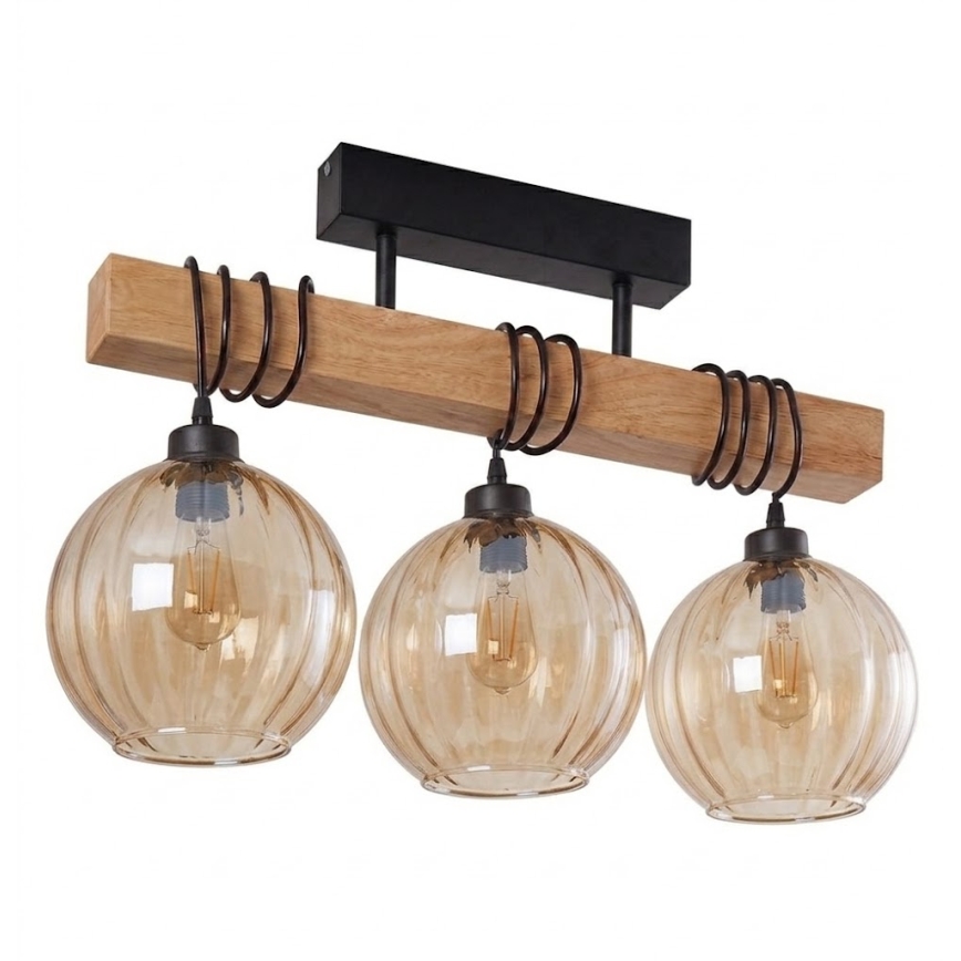 BRILAGI - Prisadený luster WOOD GLASS 3xE27/60W/230V borovica/čierna/dymovo-hnedá