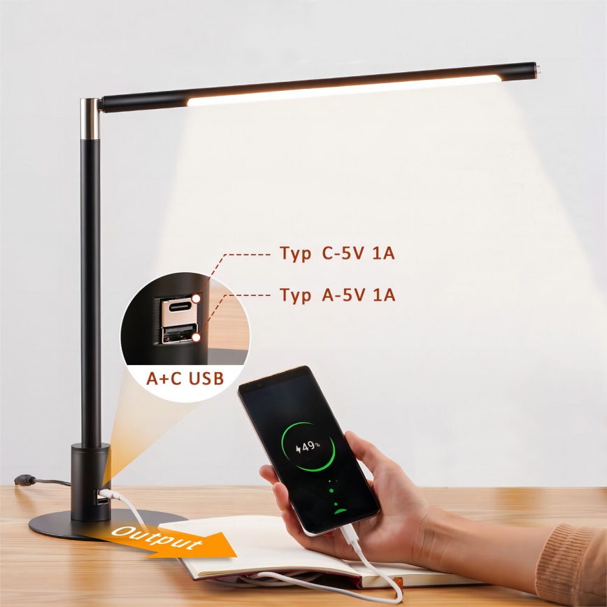 Brilagi - LED Stmievateľná dotyková stolná lampa s USB portami VARIO LED/7W/230V 3000-6500K CRI 96 čierna