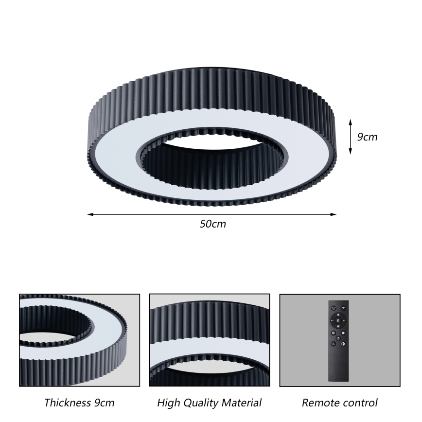 Brilagi - LED stmievateľné stropné svietidlo LUMIX LED/48W/230V 3000-6000K čierna pr. 50 cm + diaľkové ovládanie