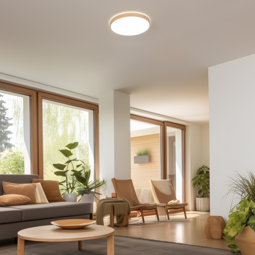 Brilagi - LED stmievateľné stropné svietidlo PINE LED/24W/230V drevené, priemer 42 cm, 3000-6500K + diaľkové ovládanie